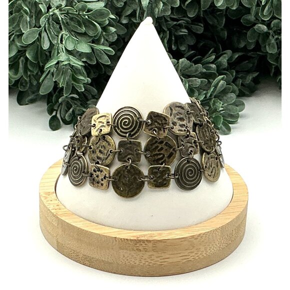 Vintage Bronze Artisan Spiral Textured Multi Disc Layered Bracelet by Premier De - Picture 5 of 6